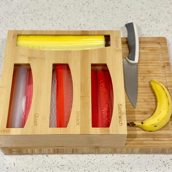 Bamboo Ziplock Bag Storage Organizer w/ 4 Compartments - Baggie Organizer Drawer - Picture 5 of 7